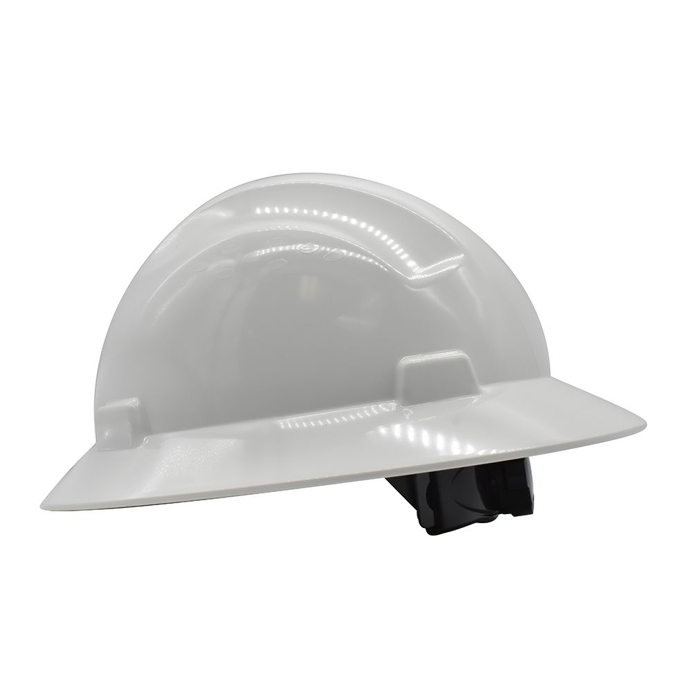 Snap Lock 4 Point Ratchet Suspension Full Brim Hard Hat - 6-1/2" to 8" Heads - White Color Safety Helmet