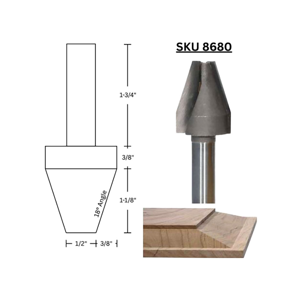 18deg. Raised Panel Bit,1/2"Sh