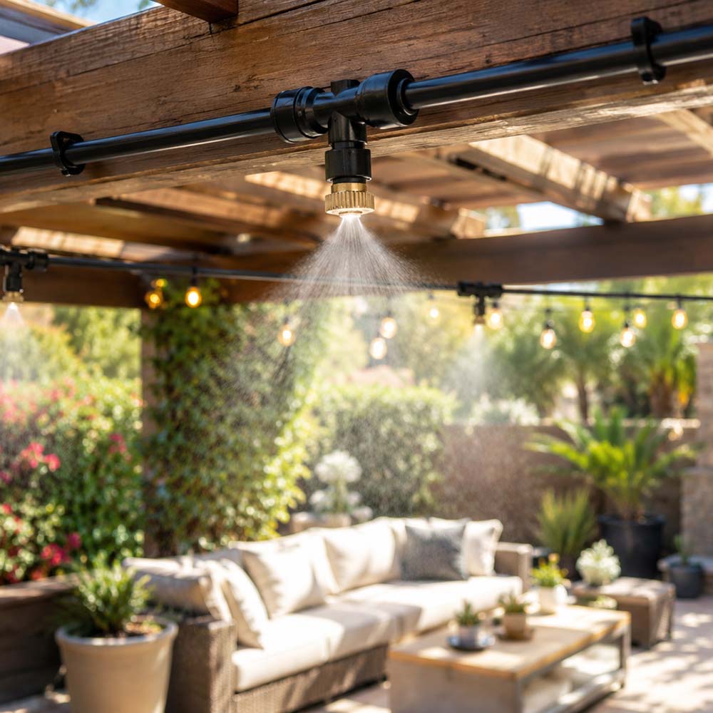Patio Misting Kit, 10M Outdoor Cooling Mist System with Nozzles for Patios, Gardens, Greenhouses, and Pergolas