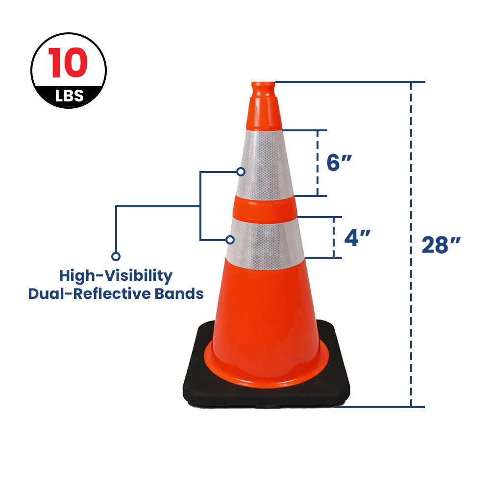 28" PVC 10lbs Traffic Cone with Reflective Tape - Orange