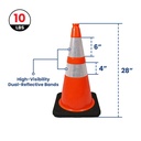 28" PVC 10lbs Traffic Cone with Reflective Tape - Orange