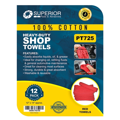 Red Shop Towel 12" x 14" - 100% cotton 12pc/pk - W03