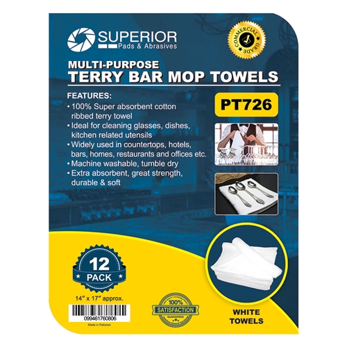 White Terry Mop Towel -100% cotton 14" x 17" - 12pc/pk - W03