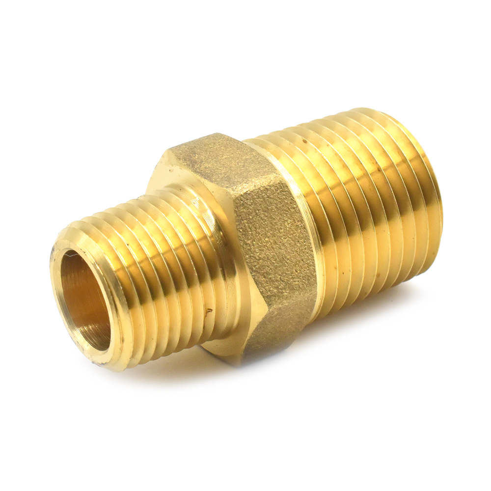 3/8"  x 1/2"" NPT Brass Hex Male Nipple - 50 Pack - W02