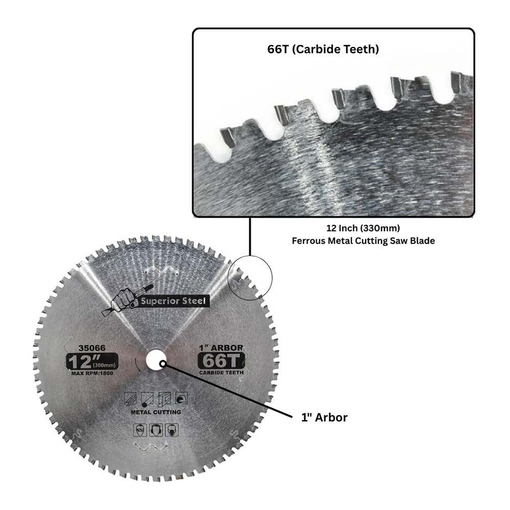 12" x 66 Teeth x 1" Arbor - Metal Cutting Carbide Tipped Saw Blade - W02