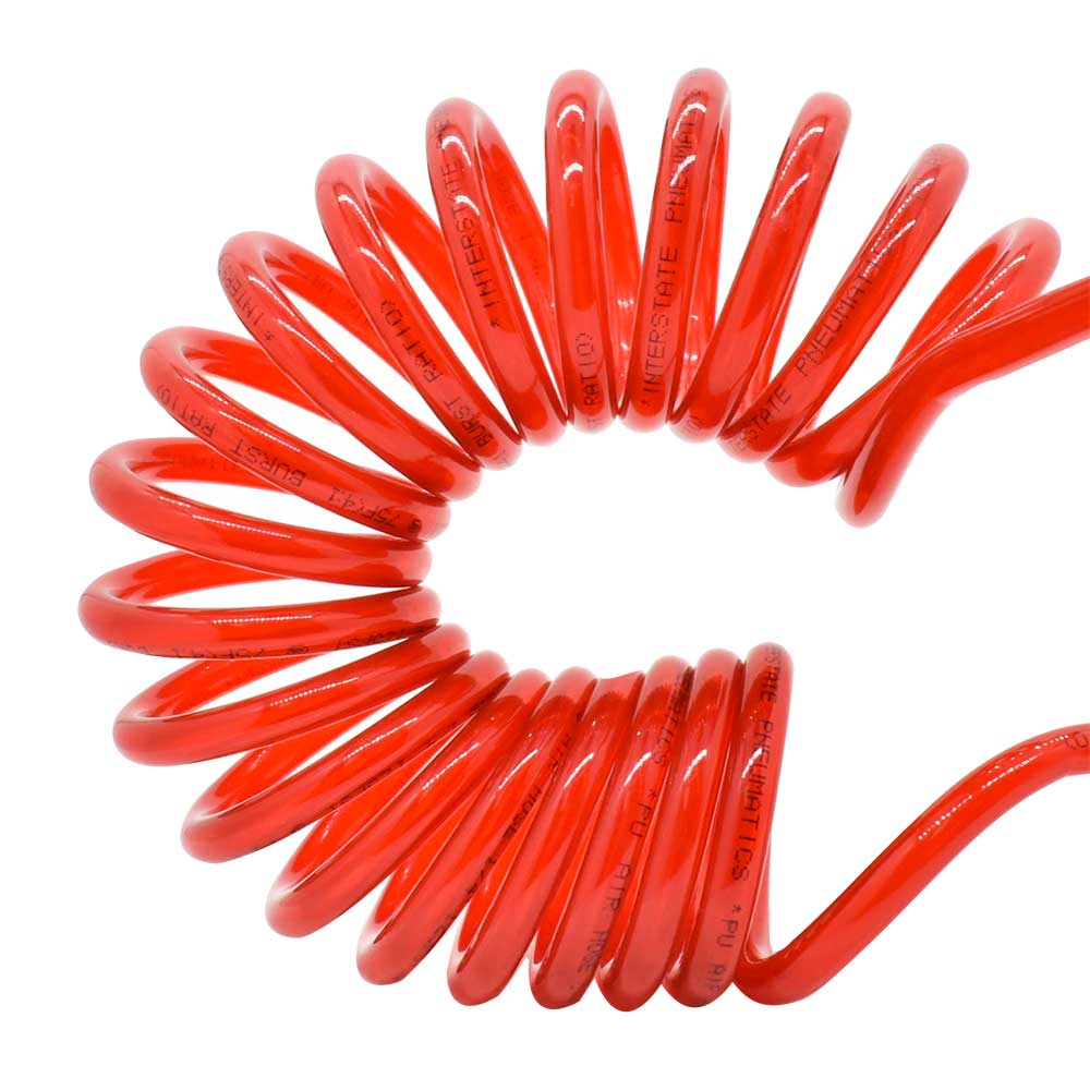 1/4" 15 ft long w/1/4" NPT Solid Fittings, Recoil Red PU Hose - W03