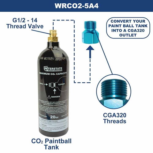 Adapter to convert a CO2 tank with CGA320 outlet into a Paintball Tank G1/2-14 Oring /Pin Valve  - W04