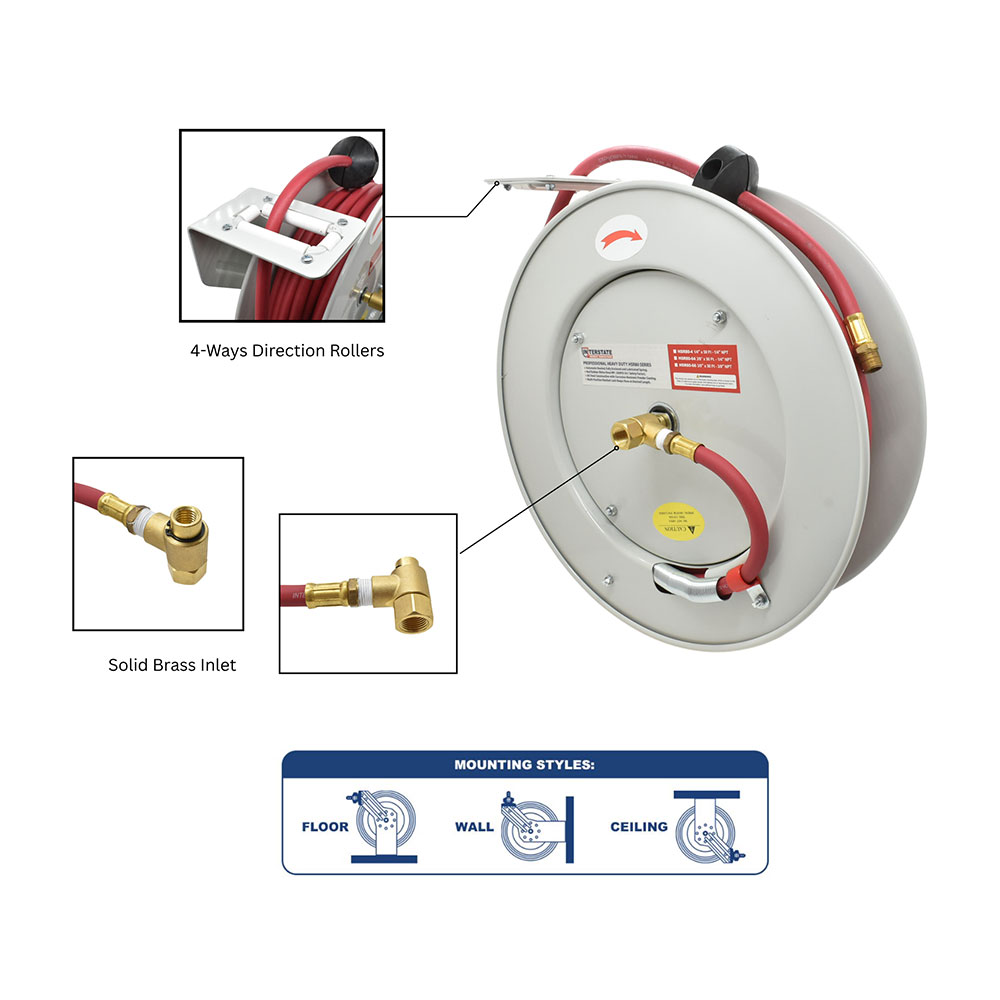 3/8" Hose x 50 Ft x 3/8" NPT Professional Hose Reel - W02