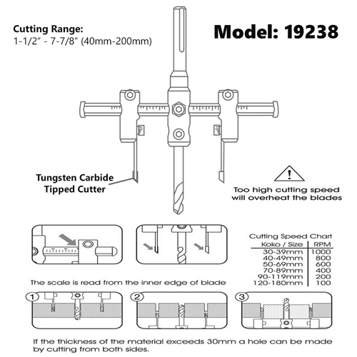 Adjustable Hole Saw 1.5inches to 7.8inches (40mm-200mm)  (CIR-3) - W05