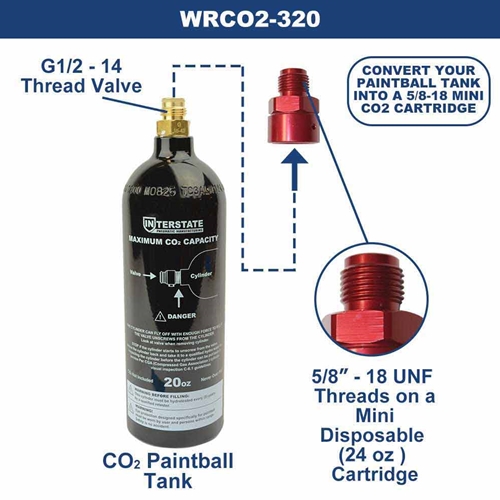 CO2  Paintball Tank (G1/2-14)  to Co2 Disposable Mini Tank  Adapter (5/8-18 UNF)  - W02