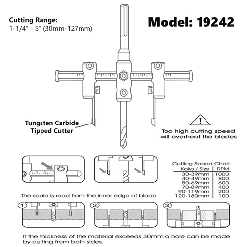 Adjustable Hole Saw 1.5 inches to 4.7 inches (40mm-120mm)  (CIR-2) - W05