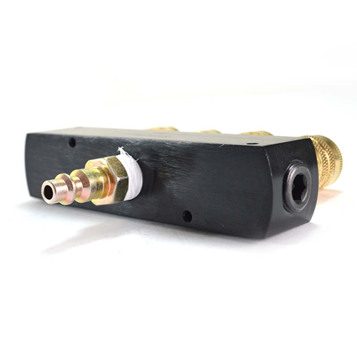 Aluminum Rectangular Manifold with Four 1/4" Brass Industrial Couplers & One 
3/8" Steel Industrial Plug Kit  - W03
