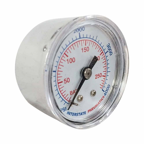 1-1/2"   4000 PSI - 1/8" NPT Rear Mount Pressure Gauge (Chrome Body w/Dual Pressure Ratings PSI & BAR) - W02