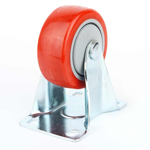 Fixed Rigid Plate Wheel Casters with Red Polyurethane Wheels - 220 lbs - W02