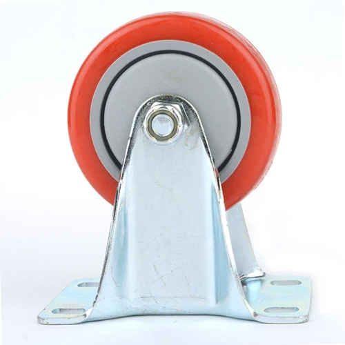 Fixed Rigid Plate Wheel Casters with Red Polyurethane Wheels - 220 lbs - W03