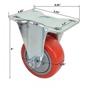 Fixed Rigid Plate Wheel Casters with Red Polyurethane Wheels - 220 lbs - W04