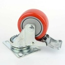 Swivel Plate Wheel Casters Double Lock Stem Brake with Red Polyurethane Wheels - 220 lbs - W04