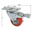 Swivel Plate Wheel Casters Double Lock Stem Brake with Red Polyurethane Wheels - 220 lbs - W05