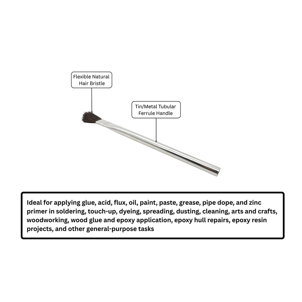 1/2"  Width  Flexible Natural hair Bristle Tin/Metal Tubular Ferrule Handle Acid/Flux Brushes -  (Qty - 144) - W02