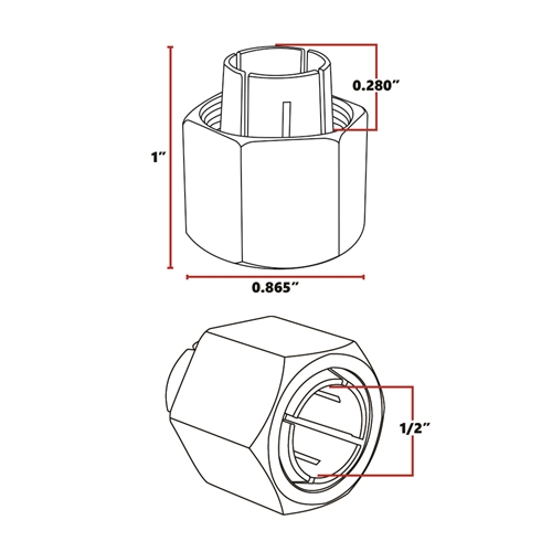 1/2" Router Collet - Replaces Dewalt 326286-03 & Bosch 2610906284 - RC050DW - W04