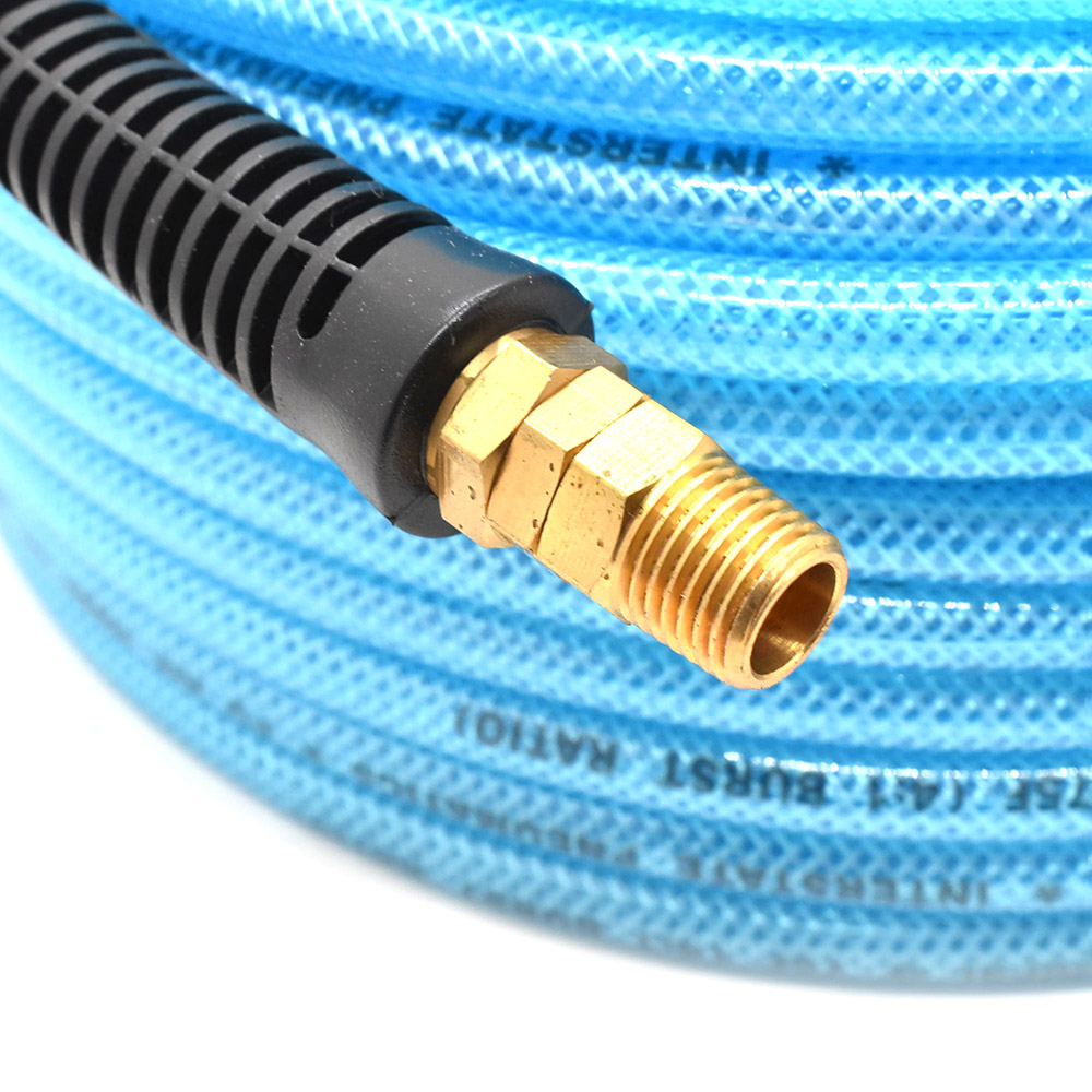 1/4" 100 ft Light Blue Polyurethane Hose (1/4" NPT) Swivel Fitting - W02