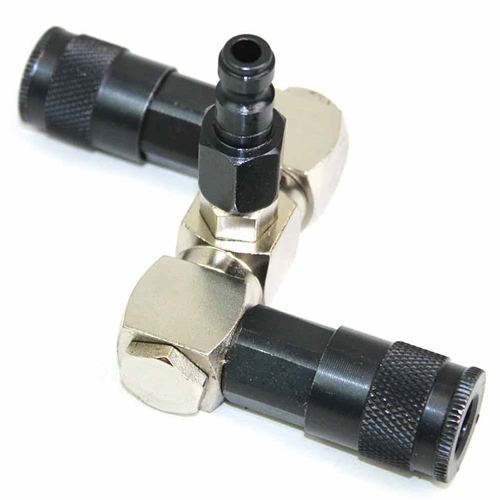 Double Swivel  Manifold with Two 1/4" Steel Automotive Couplers & One 1/4" Steel Plug Kit - W03