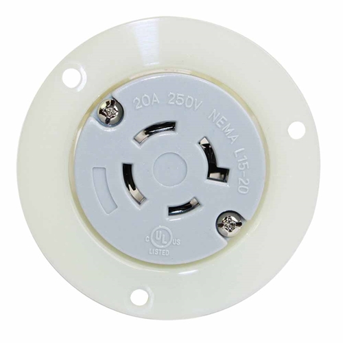 Twist Lock Receptacle Flange 3-Pole 4-Wire 20A 250V NEMA L15-20R - W02