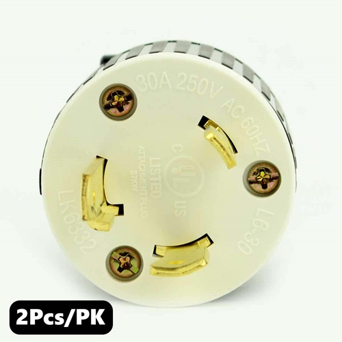 (TMT Only) 30A-250V 3-Blade NEMA L6-30P Twist Lock Electrical Plug - 2 pack - W02