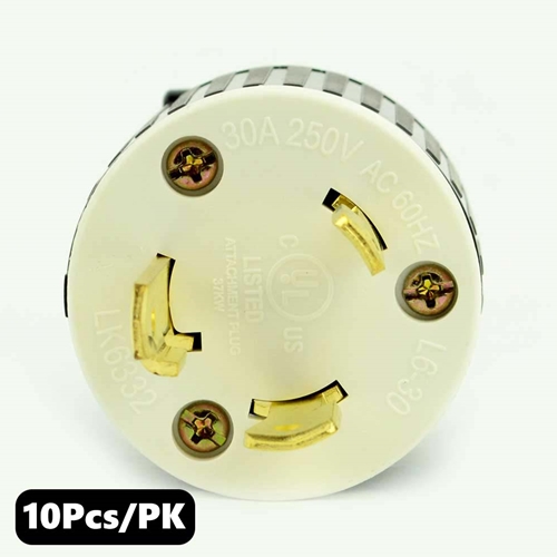(TMT Only) 30A-250V 3-Blade NEMA L6-30P Twist Lock Electrical Plug - 10 pack - W02