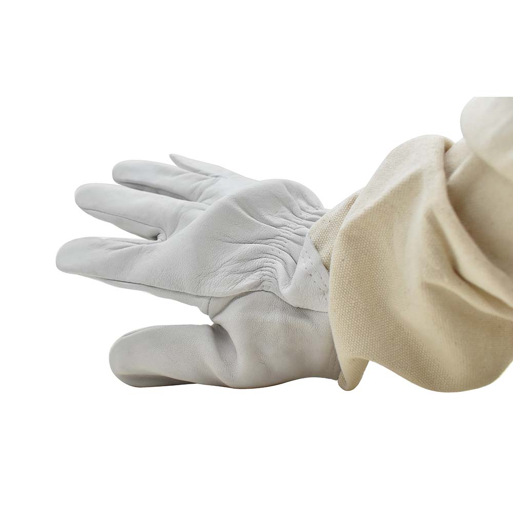 Sheep Skin Beekeeping Protective Gloves with Canvas Sleeves - Medium - W02