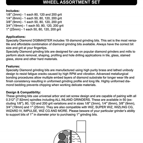 Secco 19 Bit Glass, Tile And Stone Diamond Grinding Wheel Assorment (19197)
 - W06