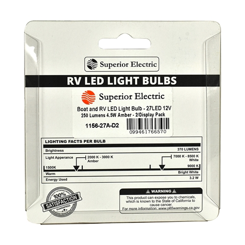 Boat and RV LED Light Bulb - 27LED 12V 250 Lumens 4.5W Amber - 2/Display Pack - W03