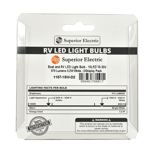 Boat and RV LED Light Bulb - 15LED 10-30V 370 Lumens 3.2W White - 2/Display Pack - W03