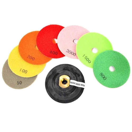  WP800 4" Var Speed Polisher, 1/2" Radius Diamond Profile Wheel and 8 pc 4" Diamond Polishing Pad Set  - W05