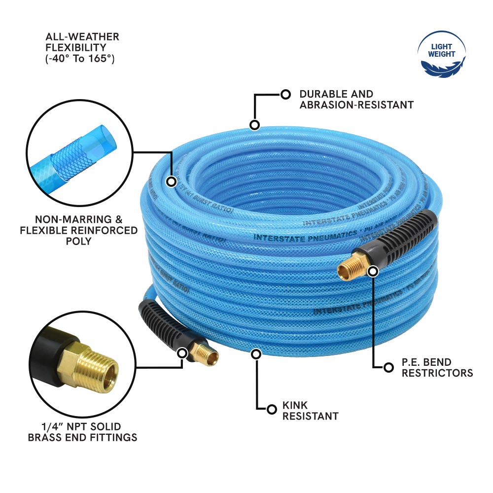3/8" 50 ft Light Blue Polyurethane Hose (1/4" NPT)  - W02