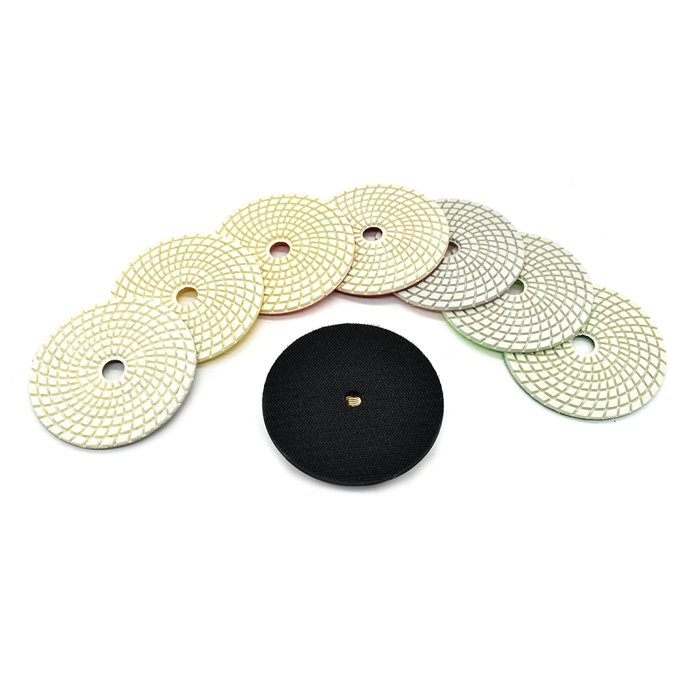 4" Diamond Polishing Pad Set Includes: 50, 100, 200, 400, 800, 1500, 3000 Grit & Includes Rubber Hook & Loop Backing Pad - W02