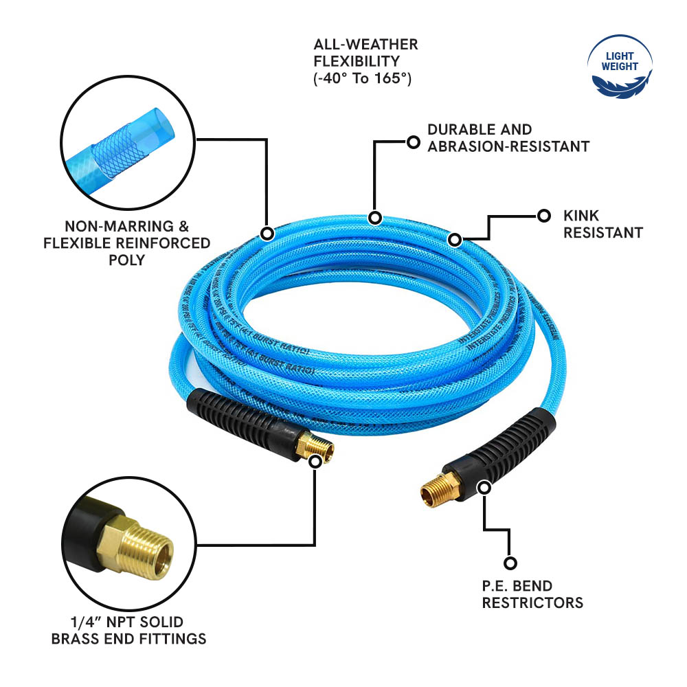 1/4" 25 ft Light Blue Polyurethane Hose (1/4" NPT) Solid Fitting - W02