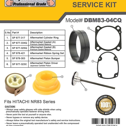 NR83 Service Kit Fits Hitachi NR83A, NR83A2 & NR83A3 Carbide Driver & High Quality Gaskets - W03