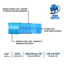 1/4" 25 ft Light Blue Polyurethane Hose (1/4" NPT) Solid Fitting - W03