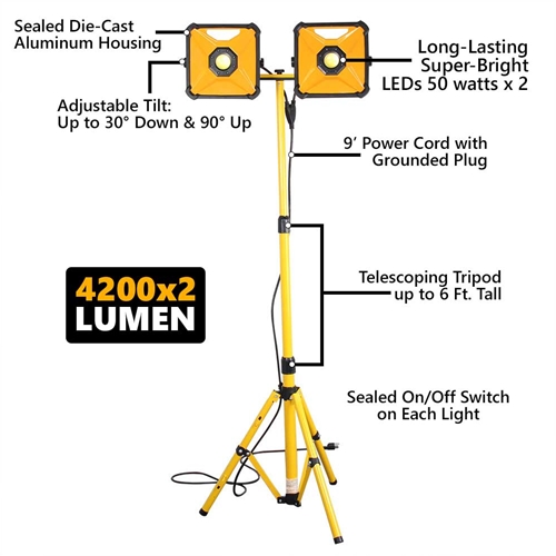 50W 2-LED floodlight with stands (AC 100-240V; 50/60HZ, 4200Lm*2, 3000-6500K - W03
