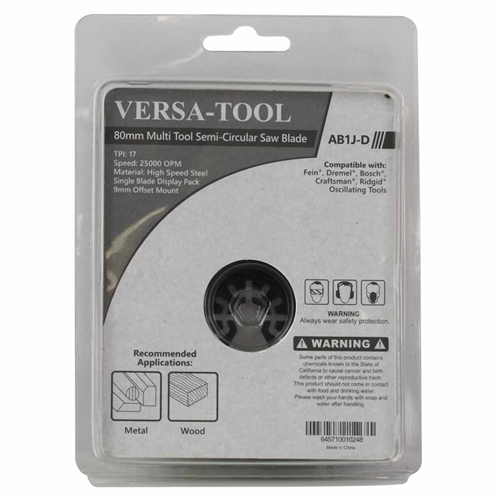 80mm  Semi- Circular saw Blade, 9mm Offset Mount For a Perfect FLUSH CUT Compatible with Fein Multimaster, Dremel, Bosch, Craftsman, Ridgid Oscillating Tools - Single Display Pack - W02