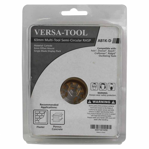 63mm Semi- Circular Carbide RASP, 8mm Offset Mount For a Perfect Flush Sanding / Grinding  Compatible with Fein Multimaster, Dremel, Bosch, Craftsman, Ridgid Oscillating Tools - Single Display Pack - W02