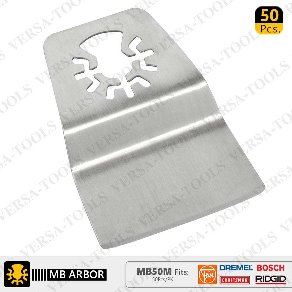 52mm Flush Cut (8mm Offset Mount) Stainless Steel Scraper  Compatible with Fein Multimaster, Dremel, Bosch, Craftsman, Ridgid Oscillating Tools  / 50pk - W02
