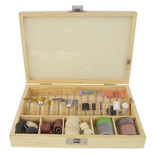 100 Piece All-Purpose Universal Rotary Accessory Kit in Wooden Box with Flexible Drill Drive Shaft - W02