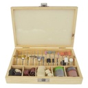 100 Piece All-Purpose Universal Rotary Accessory Kit in Wooden Box with Flexible Drill Drive Shaft - W02