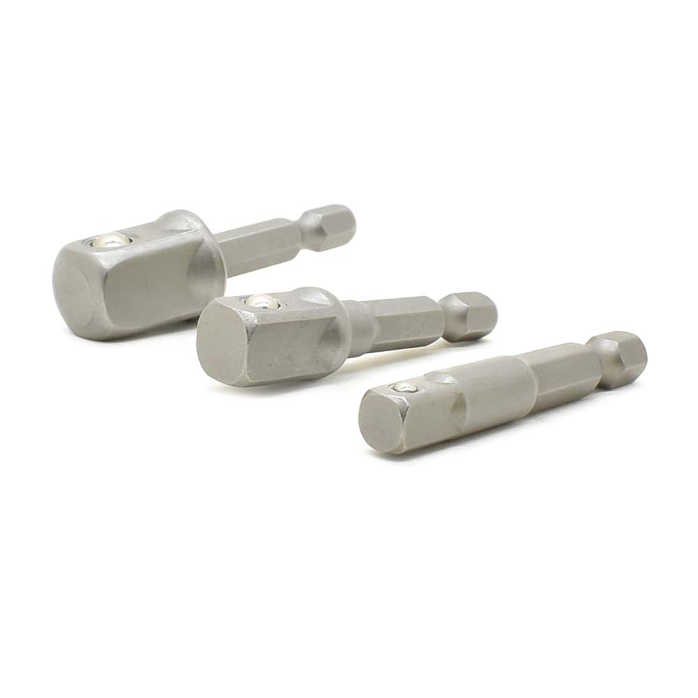 3PCS Set 1/4" 3/8" 1/2" Square Socket Adapter - 1/4" Hex Shank - Power Extension Bit Set for Drills - SE 2549 - W02