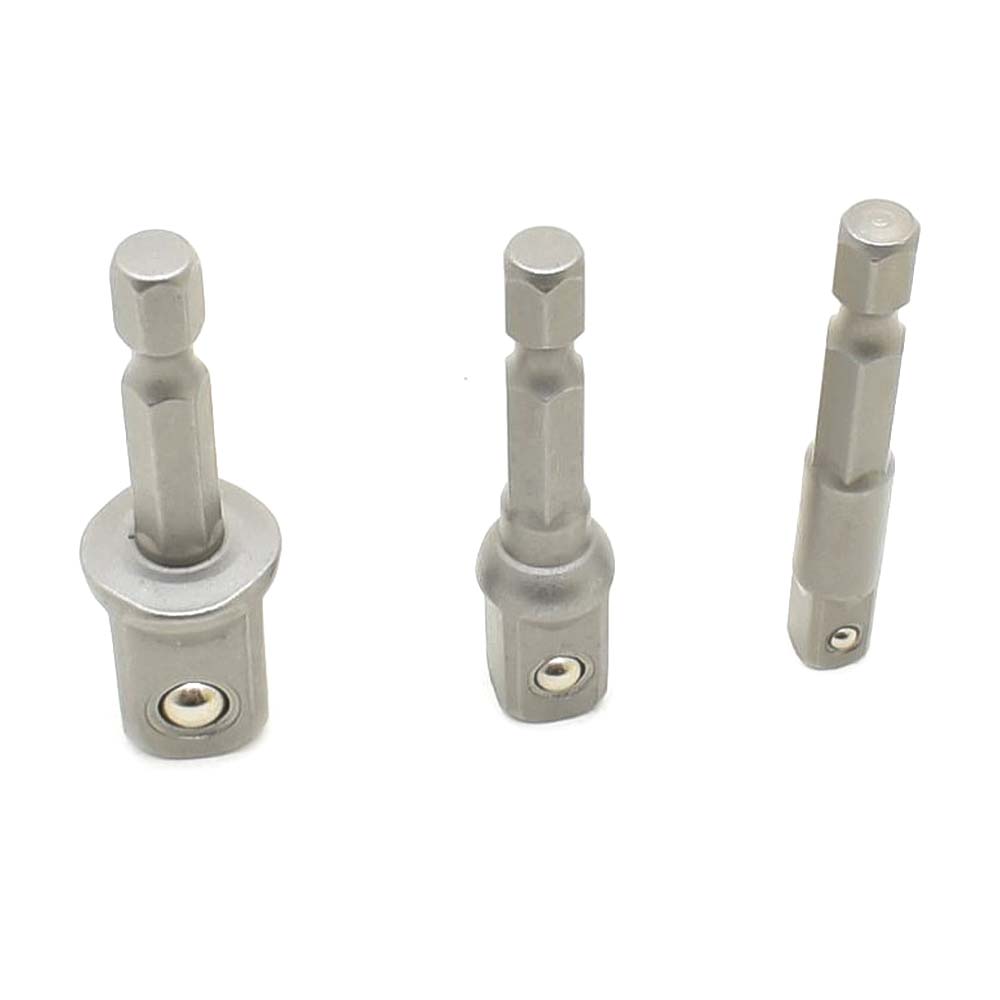 3PCS Set 1/4" 3/8" 1/2" Square Socket Adapter - 1/4" Hex Shank - Power Extension Bit Set for Drills - SE 2549 - W03