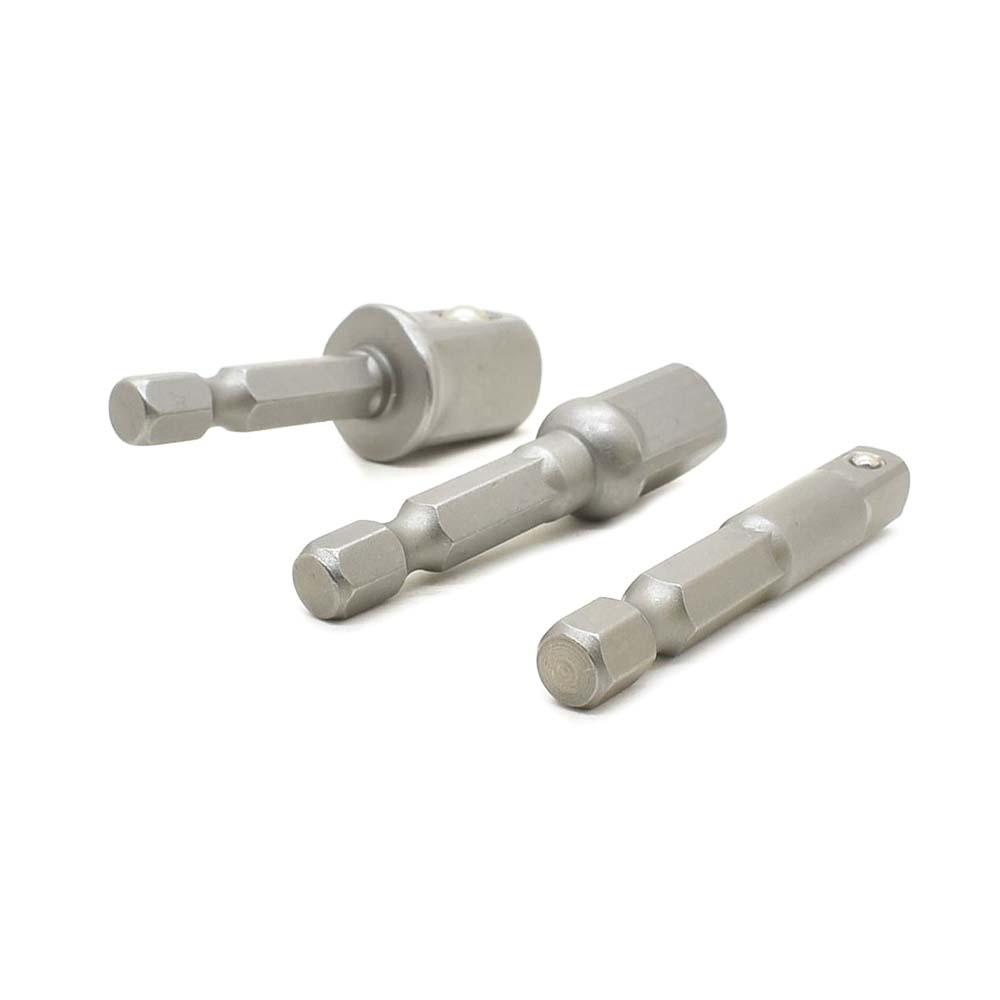3PCS Set 1/4" 3/8" 1/2" Square Socket Adapter - 1/4" Hex Shank - Power Extension Bit Set for Drills - SE 2549 - W04