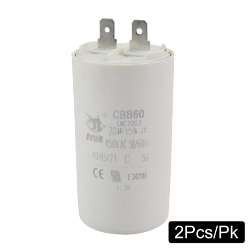 (TMT Only)  CBB60 20MFD +/-5% 50Hz/60Hz AC 450V Cylinder Motor Running Capacitor - 2/Pack - W02