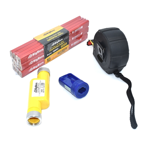 Carpenter Tools Kit - 25ft Tape Measure, Carpenter Pencil, Sharpener, Pencil/Crayon Holder - W03